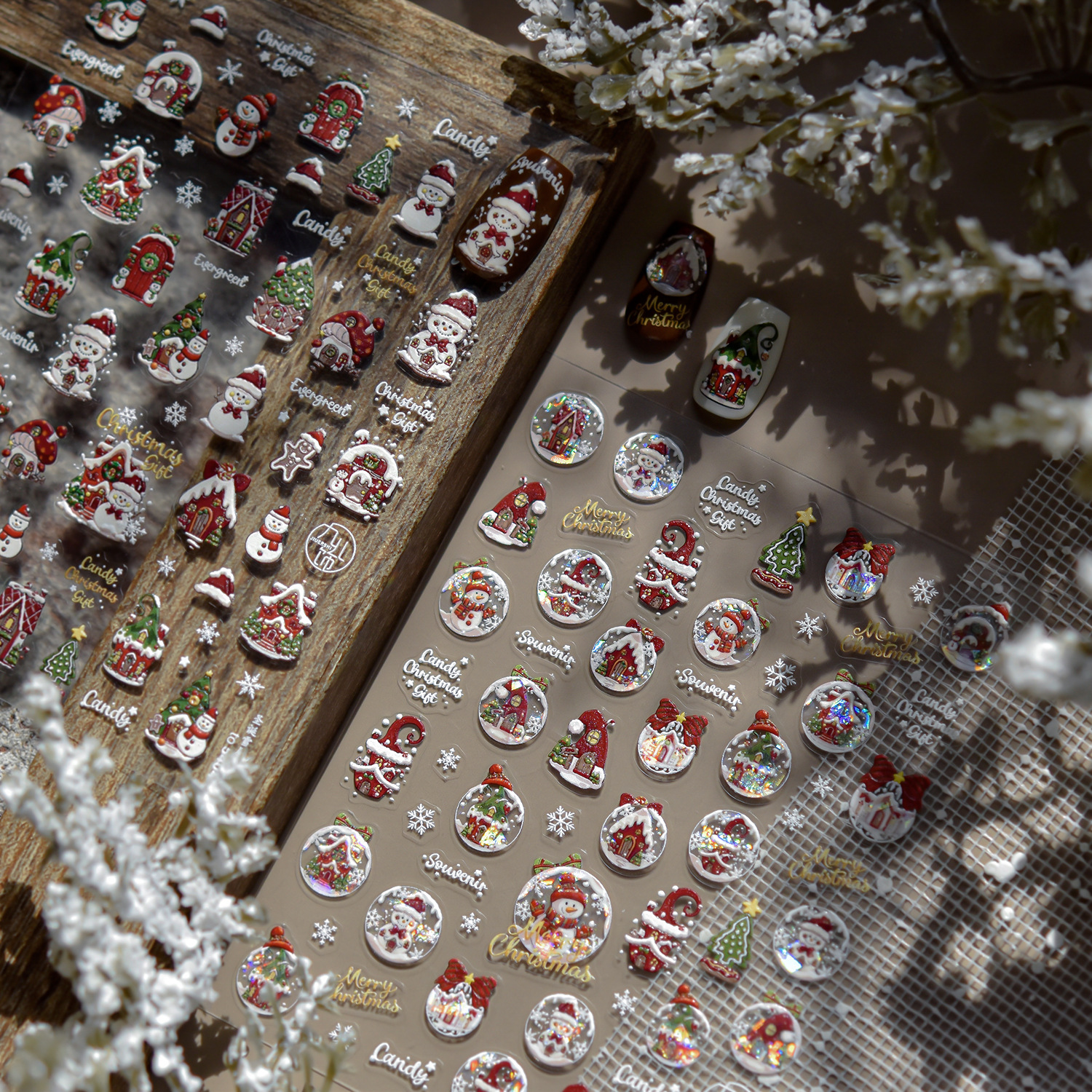 雪屋圣诞球浮雕立体美甲贴纸装饰精致指甲电脑手机壳iPad相机贴画
