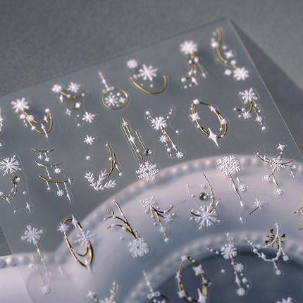 烫金雪花立体美甲贴纸装饰指甲贴小图案素材笔记本电脑iPad贴画