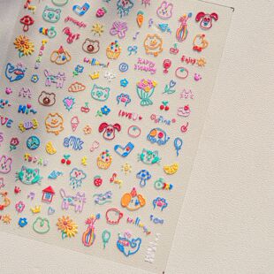 可爱涂鸦浮雕立体美甲贴纸笔记本电脑手机壳iPad指甲文具贴画迷你