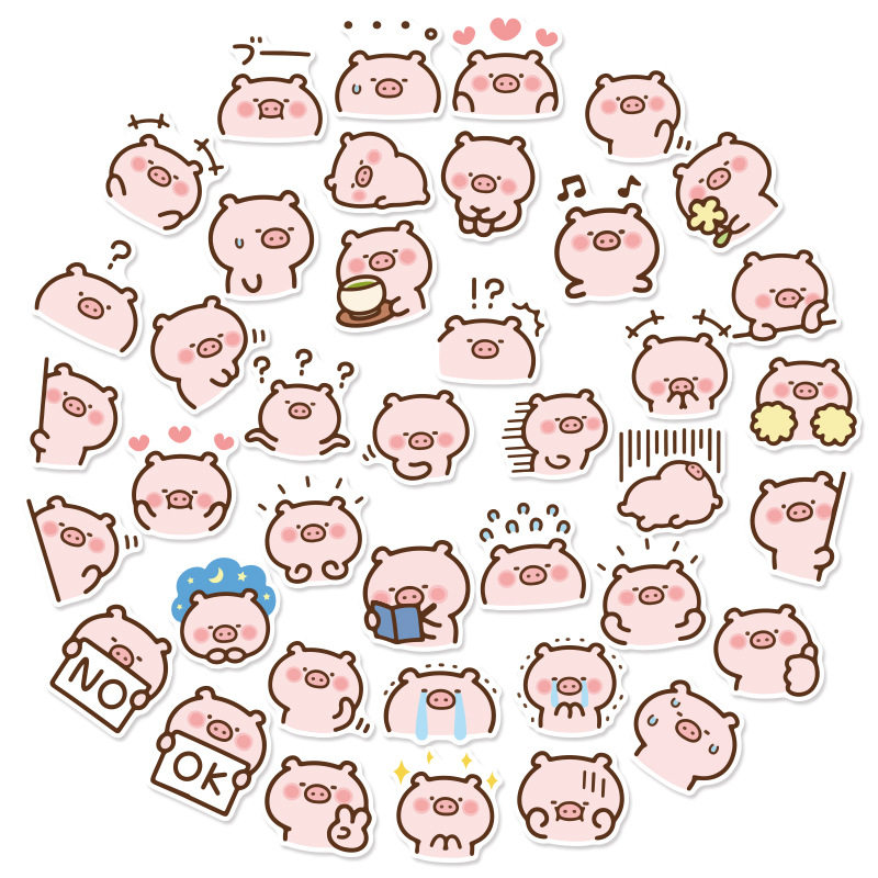 40张卡通可爱小猪贴画行李箱笔记本电脑手机壳水杯ipad贴纸防水