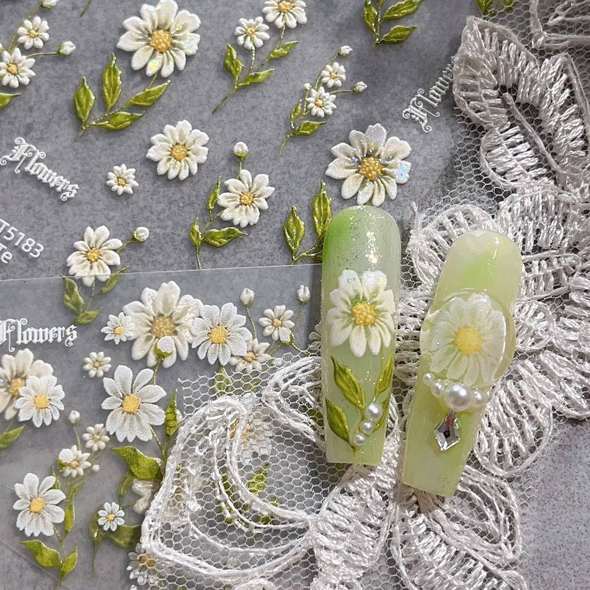 简约花朵小清新贝壳光雏菊美甲贴画装饰指甲手机壳ipad电脑贴画