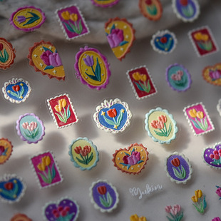 春日油画郁金香浮雕立体贴纸diy手账笔记本电脑手机平板文具贴画