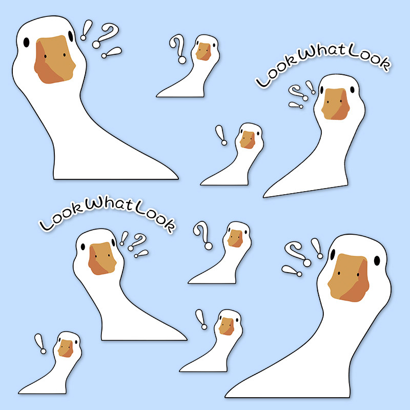 卡通问号鸭子贴画行李箱旅行箱笔记本电脑ipad电动车头盔贴纸防水