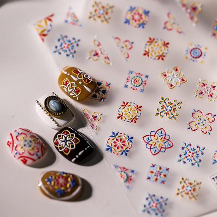 波西米亚浮雕立体美甲贴纸背胶装饰指甲手账电脑笔记本相机贴画