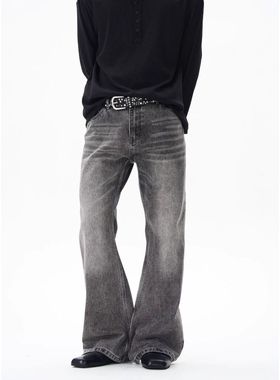 布老哥Blog美式复古水洗雾霾灰牛仔裤clf显高微喇修身裤子潮K709