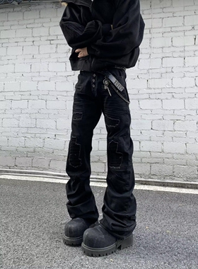 美式多口袋工装牛仔裤女y2k千禧辣妹vine修身显瘦微喇叭裤