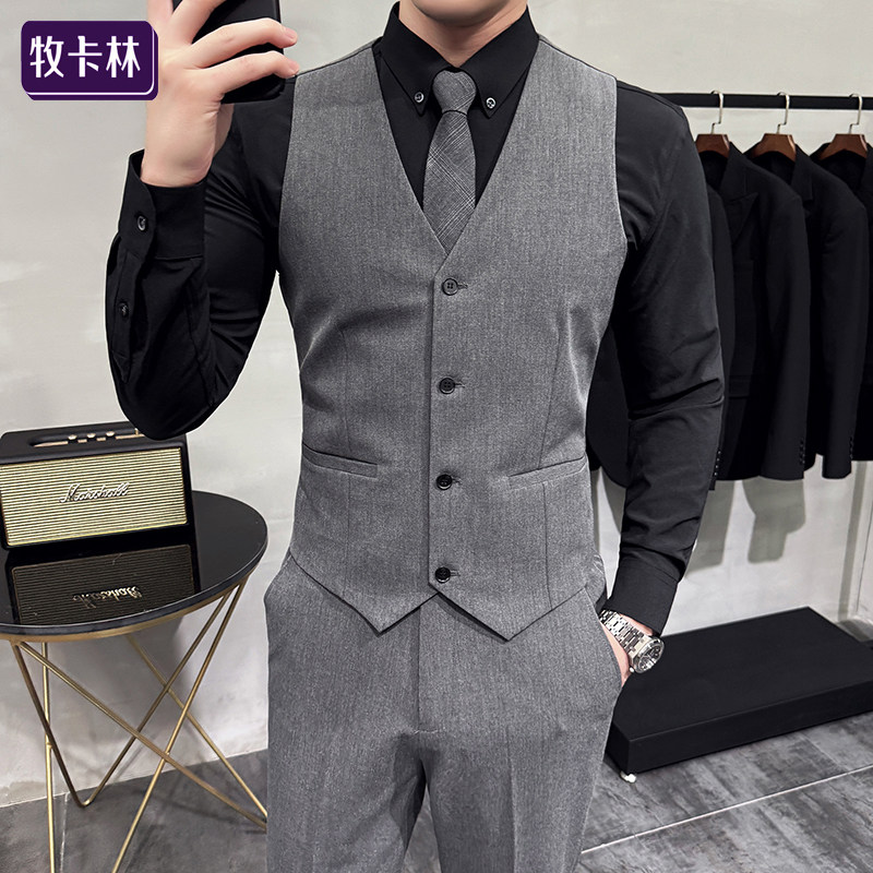 结婚伴郎西服马甲背心男士套装