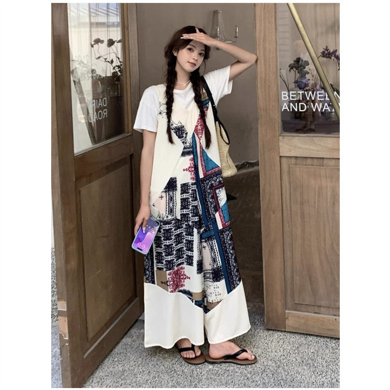 波西米亚度假风连衣裤女夏季新款时尚印花背带裤独特连体阔腿裙裤