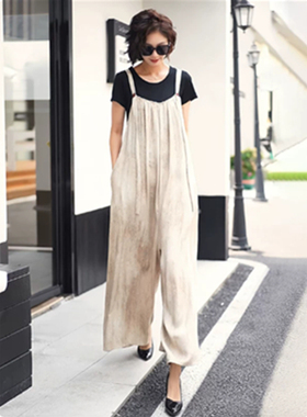 时尚扎染背带裤女夏季2026新款大码女胖mm显瘦遮肚阔腿休闲连衣裤