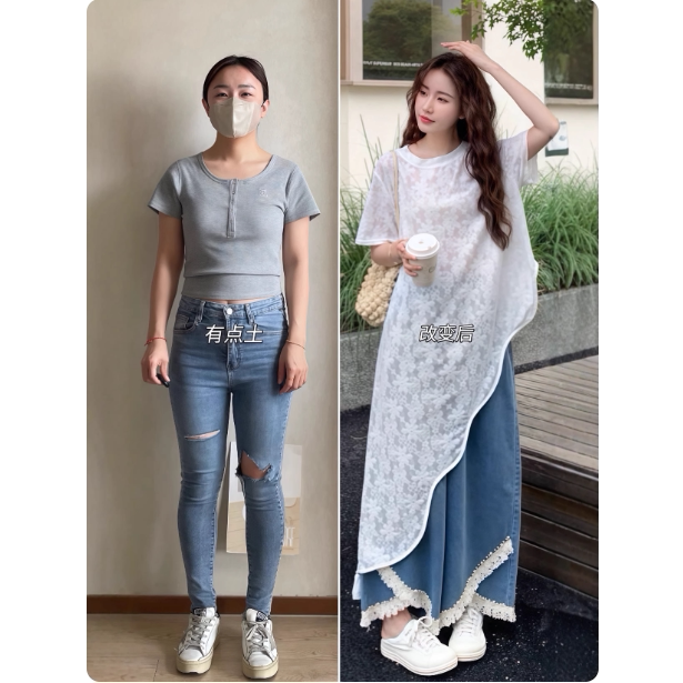 夏季穿搭法式时尚大码胖mm不规则蕾丝罩衫女中长款超好看短袖上衣