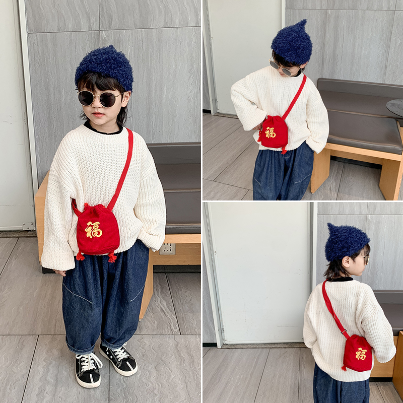 新年红色儿童包包可爱男童宝宝拜年红包小女孩压岁钱包福袋斜挎包