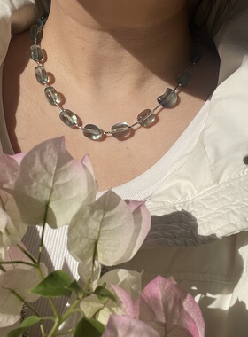 【二月草已芽】通透绿水晶莹石黄水晶项链新年生日礼物春天气息