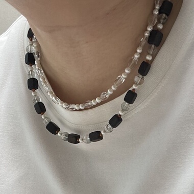 【珍珠 木头 水晶】原创设计师项链虫漏沉香芽庄白奇楠铜发绿幽灵