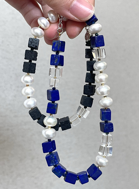 【济州岛】原创设计师款火山石青金石天然珍珠通勤度假风个性项链