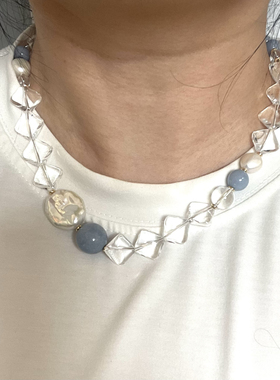 【上岸天使】原创设计师水晶项链天然白水晶天使天然珍珠