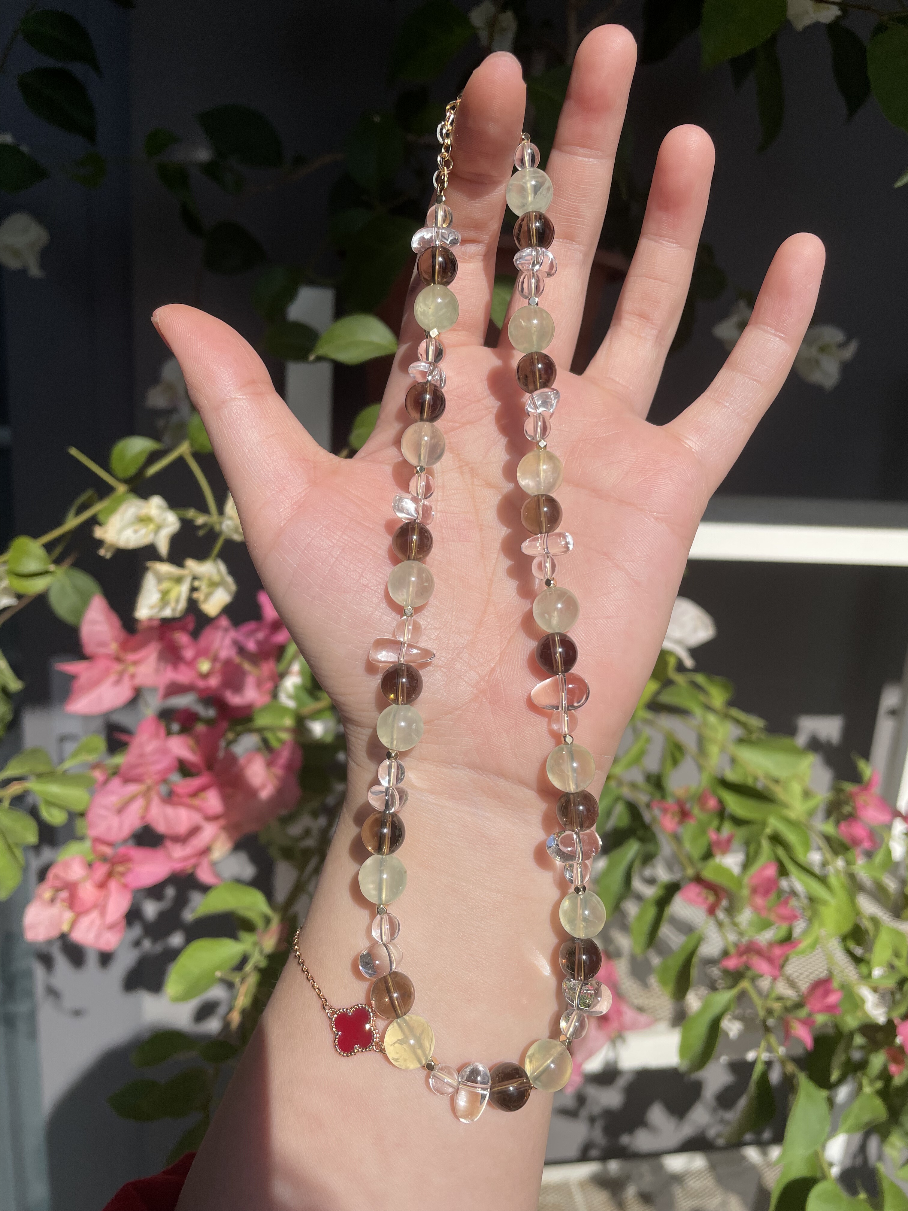 【绿茶葡萄】原创设计师水晶项链葡萄石茶晶白水晶女士圣诞生日