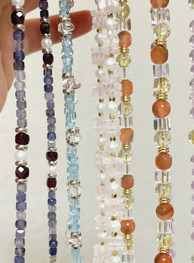 【夏小曲儿】原创设计师水晶项链发晶紫锂辉黑洞海蓝宝夏季女