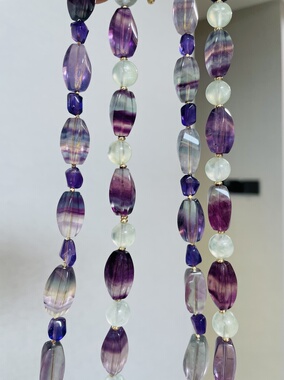 【来一口多肉葡萄】原创设计师项链紫水晶玛瑙海蓝宝萤石珍珠发晶