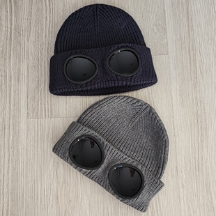 日系潮款儿童飞行员墨镜针织帽秋冬防寒保暖毛线帽子男女童冷帽