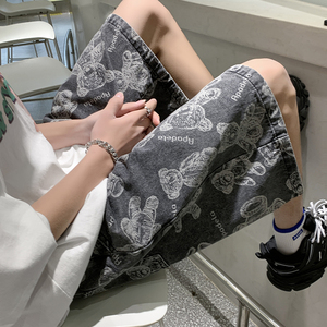 小熊满印潮流ins港风夏季时尚牛仔裤男短裤K5031 B315 P45控58图片