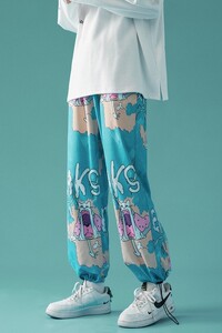 春夏季/小怪兽图案设计潮流港风宽松九分裤B315-K3603-P35控48图片