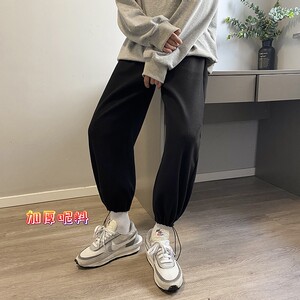 秋冬季港风男ins纯色呢料休闲加绒加厚束脚裤男K2101 P50控68图片