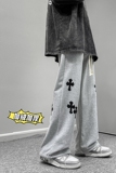 冬季港风高街男士加绒加厚十字架印花拖地卫裤K3663JP55控68，男装休闲裤，电商B315