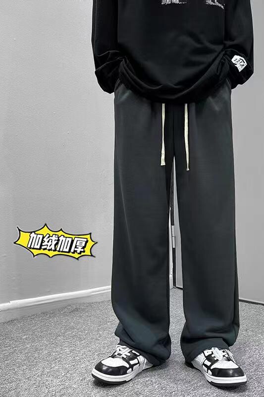 港风冬季加绒加厚休闲裤男士纯色百搭拖地卫裤男K3678JP55控价68,男装休闲裤,电商B315