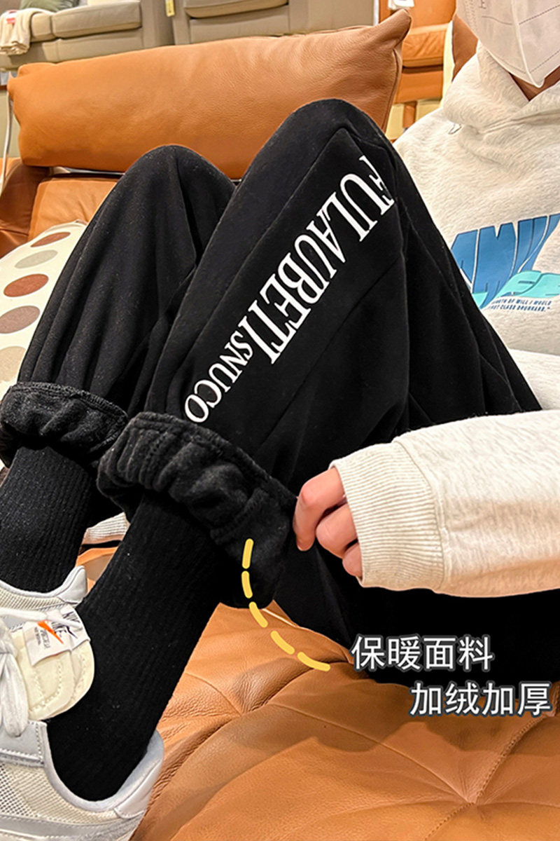字母印花加绒加厚港风ins卫裤男冬季保暖K3695B315P55控68,男装休闲裤,电商B315