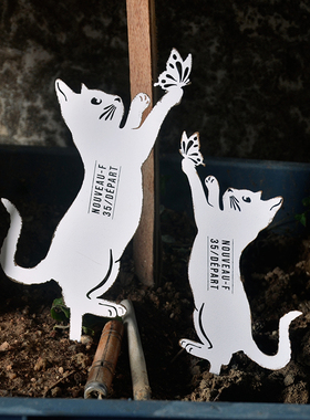 猫咪扑蝴蝶铁皮复古怀旧插牌装饰