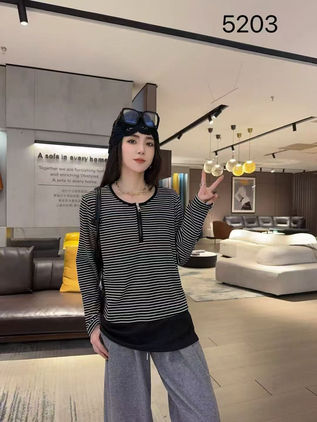 【11.28慧姐大码女装】2025新款磨毛条纹上衣DTT5203-