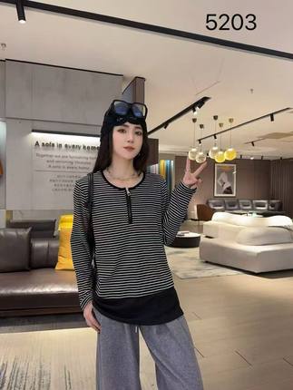 【11.28慧姐大码女装】2025新款磨毛条纹上衣DTT5203-