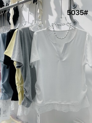 【4.7慧姐大码女装】2026新款拼接雷丝半袖OKDM5035-