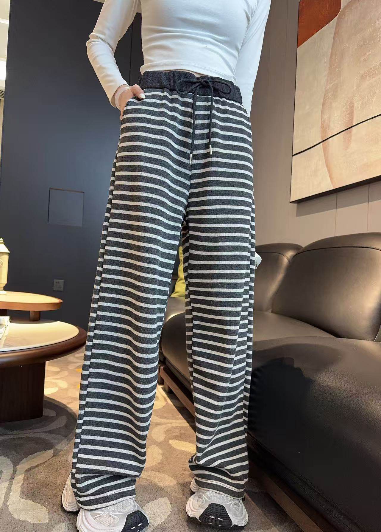 【1.10慧姐大码女装】2025新款针织条纹裤子DFE6621-,女装/女士精品,大码羽绒服,淘宝优惠券,粉丝福利购,淘宝优惠卷