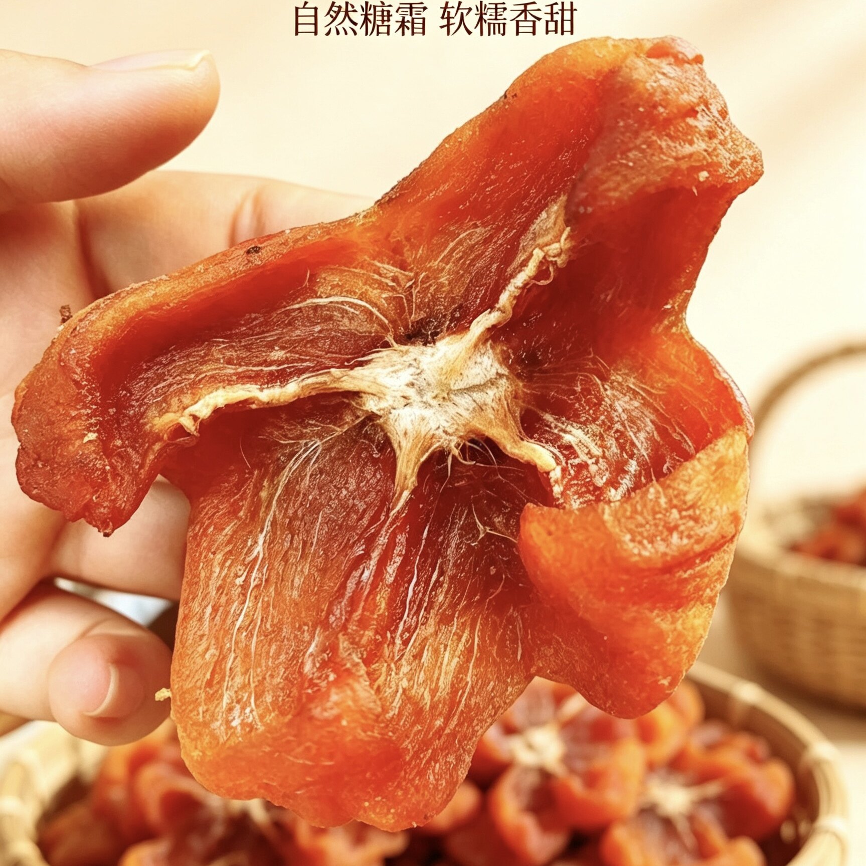 梅州特产蕉岭农家柿干流心柿糖心吊霜开花柿饼柿子柿花土特产