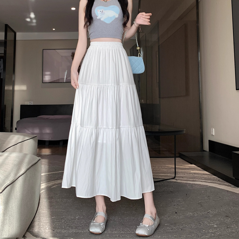 白色蛋糕裙胯夏季伞裙垂感A字裙