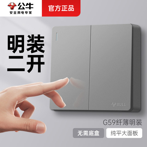 公牛明装两位双开二开单联开关