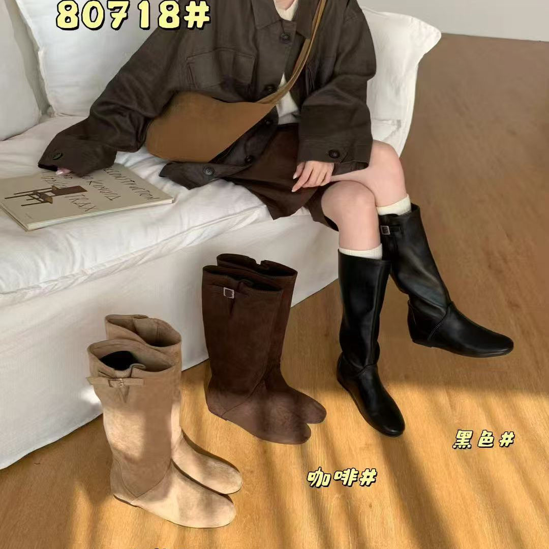 棕色西部牛仔长筒靴子女靴