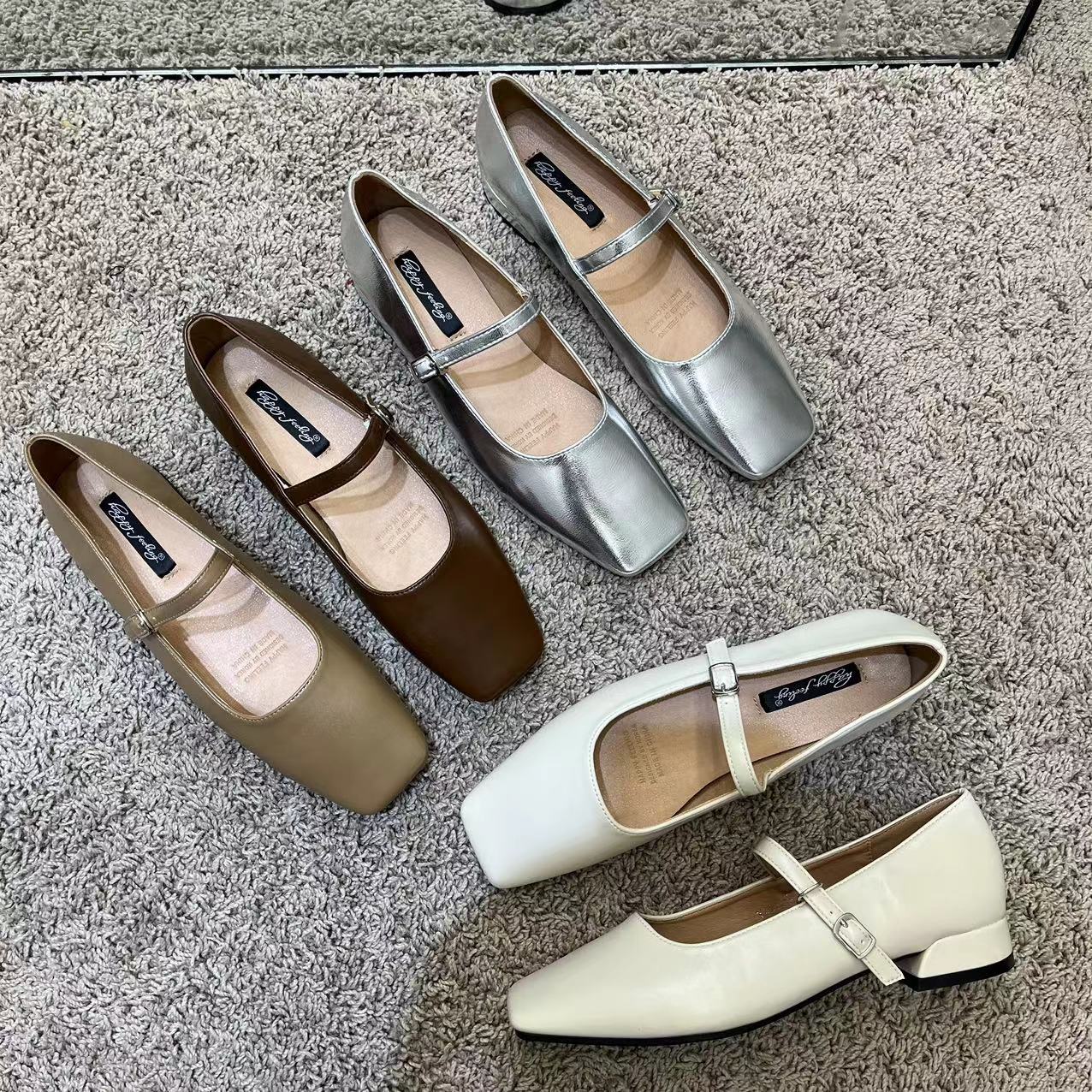 一字带中粗跟钻扣玛丽珍鞋小皮鞋