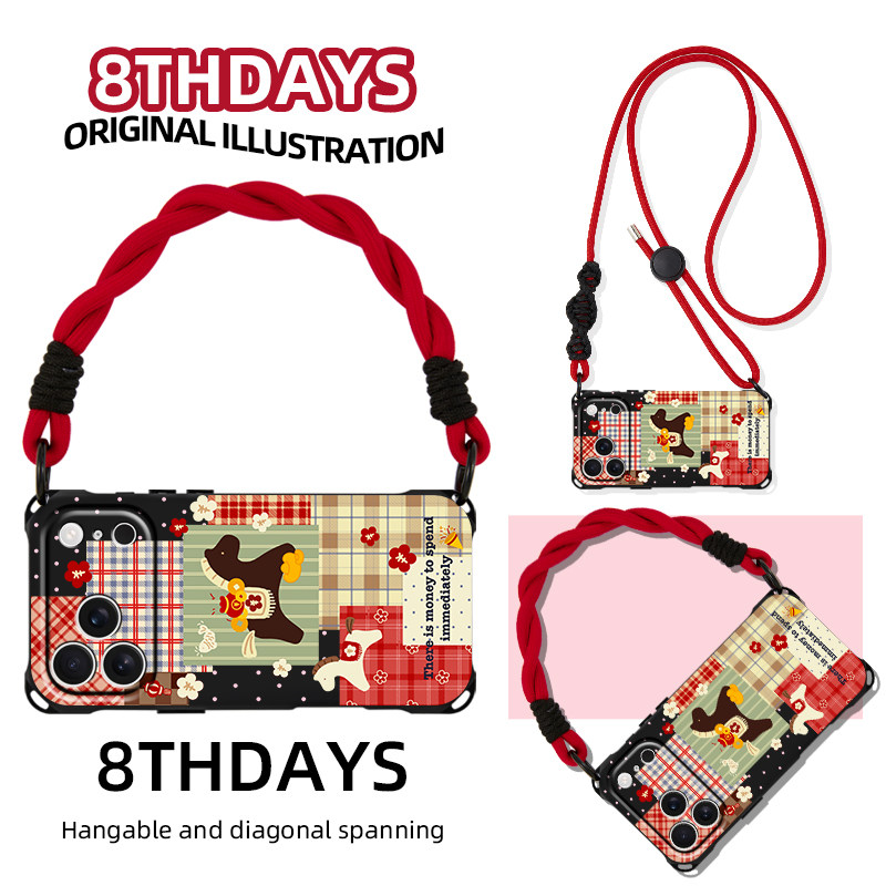 新款发发马复古拼贴挂绳手机壳适用苹果17pro16镜头全包14可