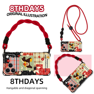 新款发发马复古拼贴挂绳手机壳适用苹果17pro16镜头全包14可斜挎13高级女款12红色华为pura80格纹小米15手提