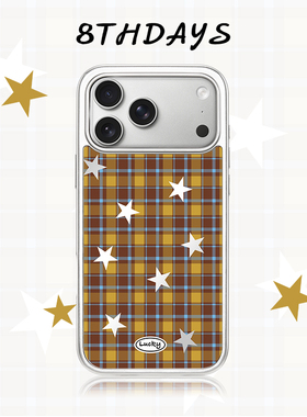 黄色格纹星星创意手机壳适用苹果17promax高级ins风17air时尚16pro创意小众15promax新款秋冬复古14磁吸镜面
