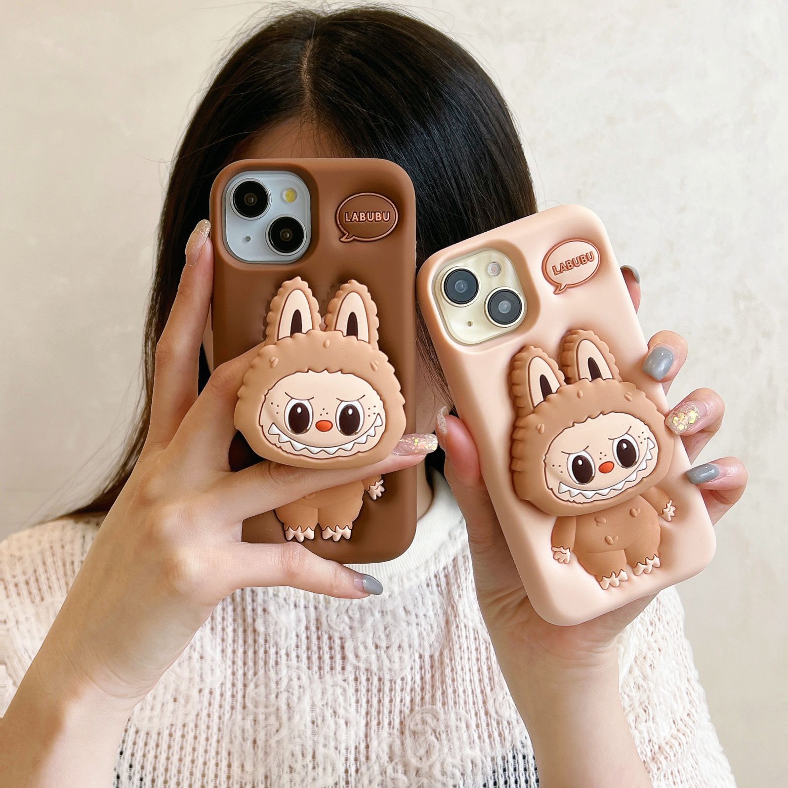 布拉拉iPhone13/14手机壳泡泡玛特16新款15promax立体棕色labubu12伸缩支架11硅胶13pro可爱卡通14pro防摔