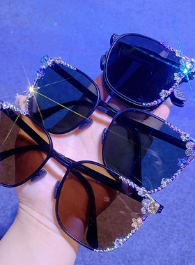 原创折叠防紫外线偏光百搭太阳镜 户外防强光眼镜 水钻女士墨镜