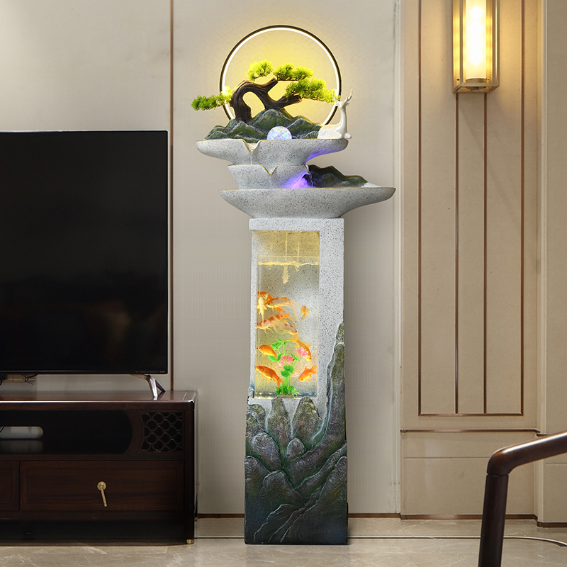 现代轻奢假山循环流水摆件客厅办公室门店乔迁开业鱼缸水景装饰品