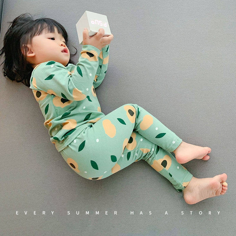 CHILDRENS SPRING AND AUTUMN UNDERWEAR COTTON SUIT BABY GIRL COTTON HOME WEAR TWO-PIECE SET GIRLS PAJAMAS AUTUMN CLOTHES WARM CLOTHES