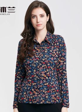 香沐兰品牌中年妈妈上衣2022春装新款中老年气质女装粘纤花衬衫
