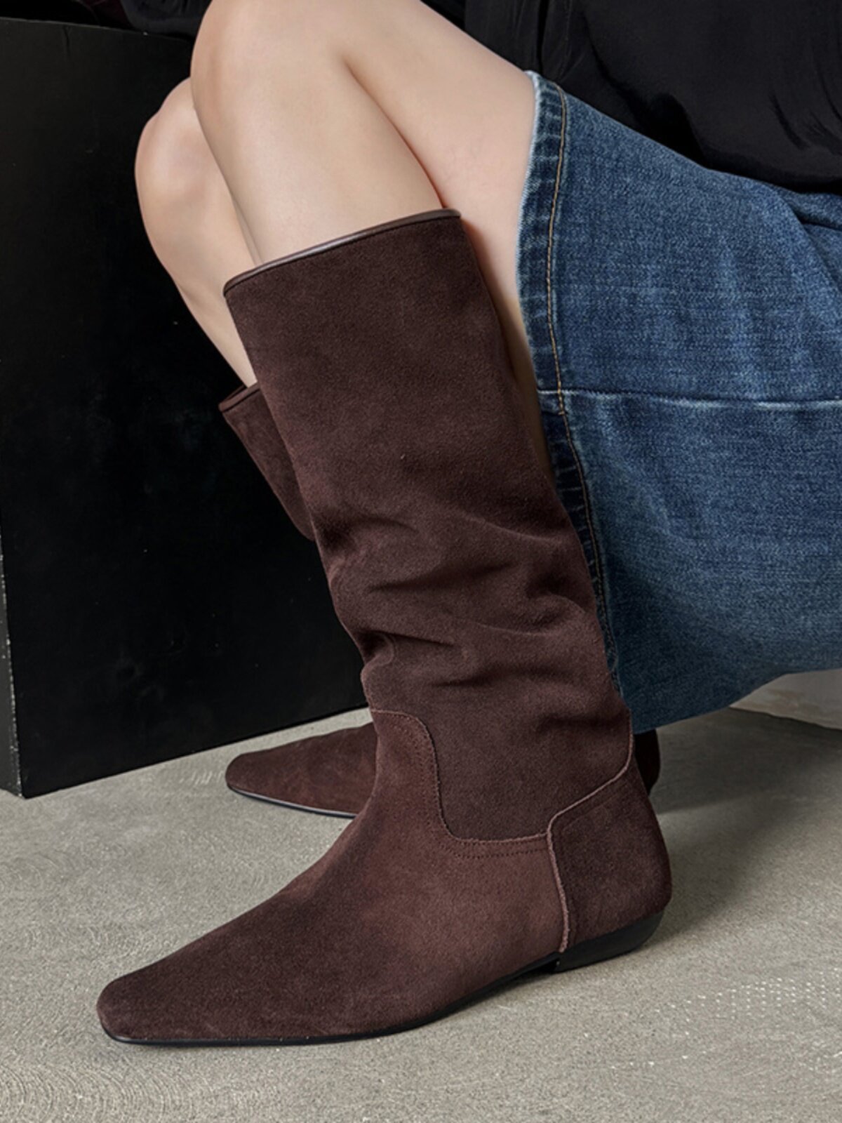 CHENGDU HANDMADE LEATHER BOOTS SLEEVE LOW HEEL PILE BOOTS WOMENS FASHION HIGH BOOTS SHOW THIN WOMENS BOOTS MAILLARD STYLE