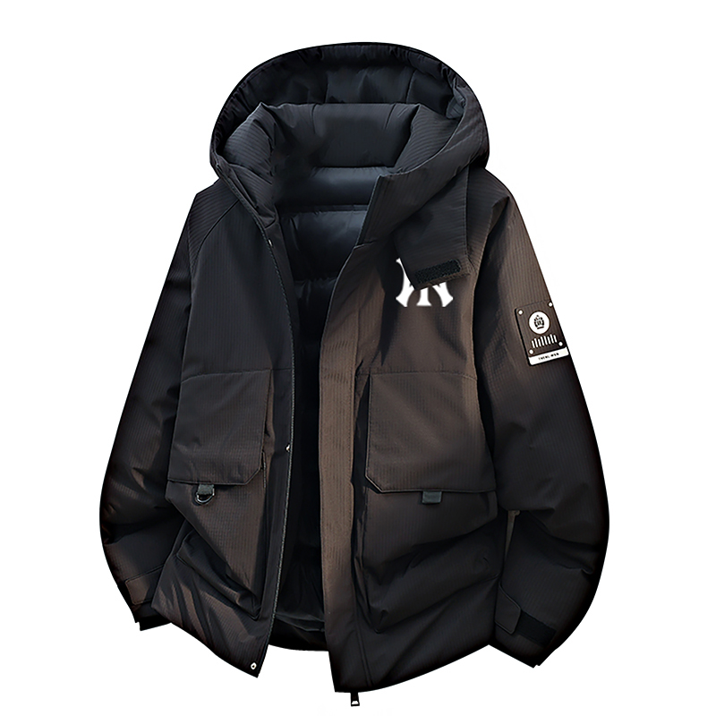 奥莱工装风连帽羽绒服冬季男士加厚白鸭绒多口袋户外防寒保暖外套
