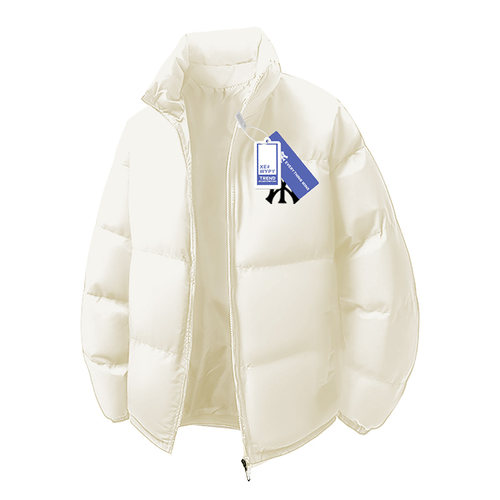 奥莱联名立领羽绒服男加厚保暖防风面包服简约短款纯白色外套